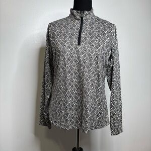 SanSoleil UPF 50 Printed Quarter Zip Top Women’s M Black Tan Cream Lightweight